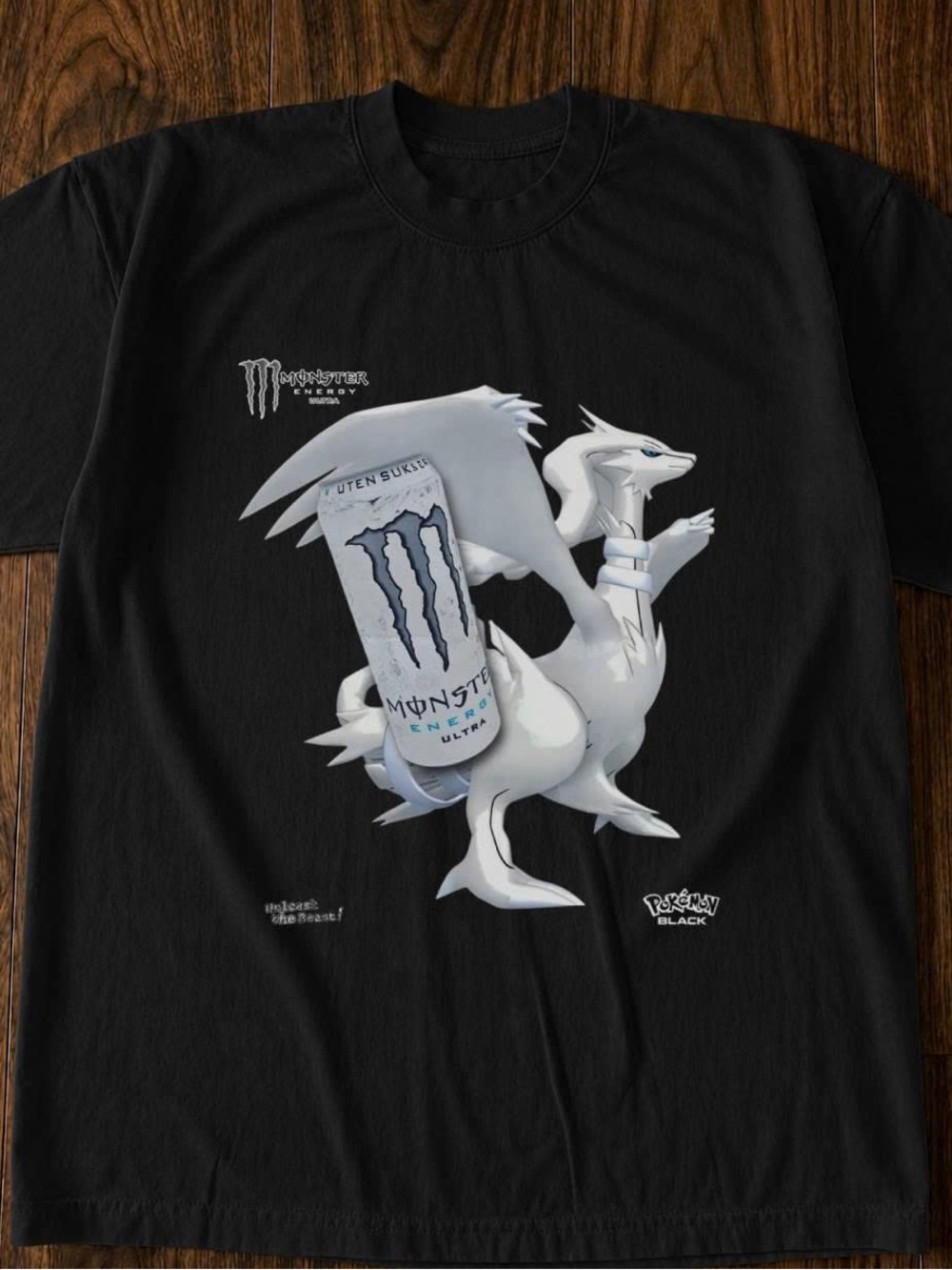 Black T‑Shirt with White Dragon and Monster Energy Can Graphic